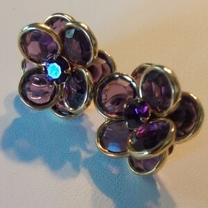 Crystal 3D Amethyst Floral Stud Earrings
